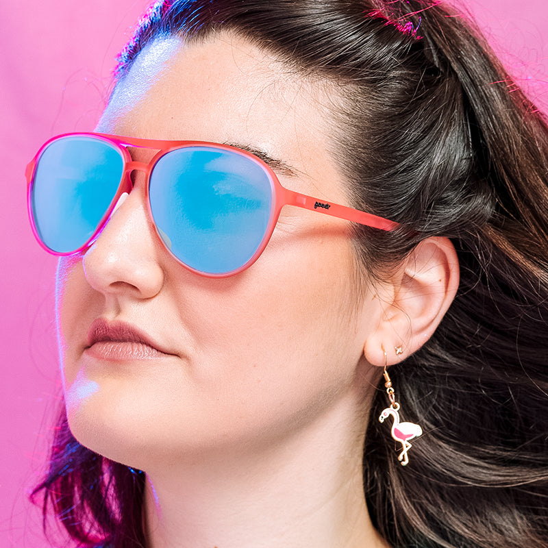 Carl is my Co Pilot | montura de aviador rosa con cristales azules | gafas de sol goodr MACH G
